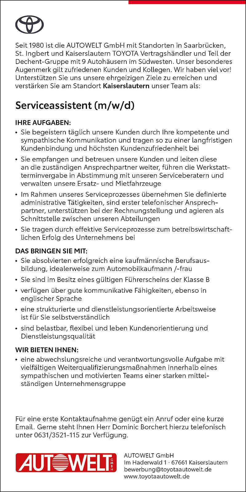 Serviceassistenz (m/w/d)